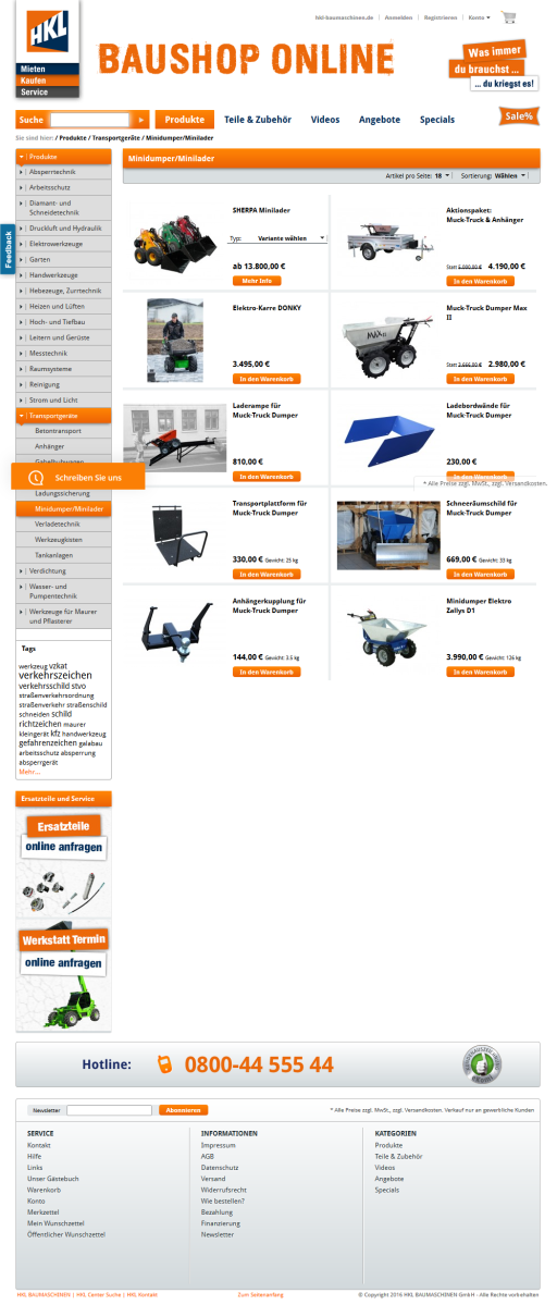 HKL Baushop – Produktansicht Mobile Ansicht der Website von HKL Baushop.