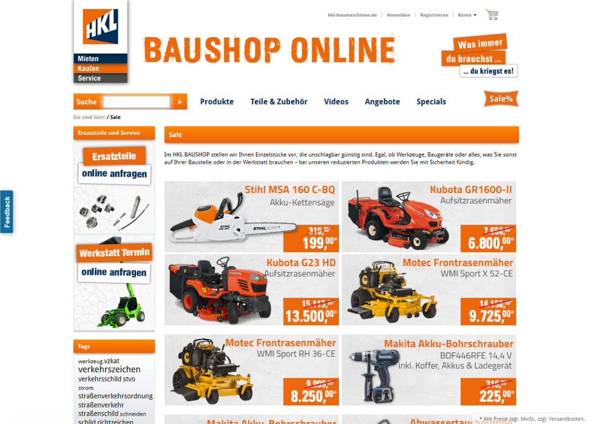 HKL Baushop – Website Screenshot der Website von HKL Baushop.