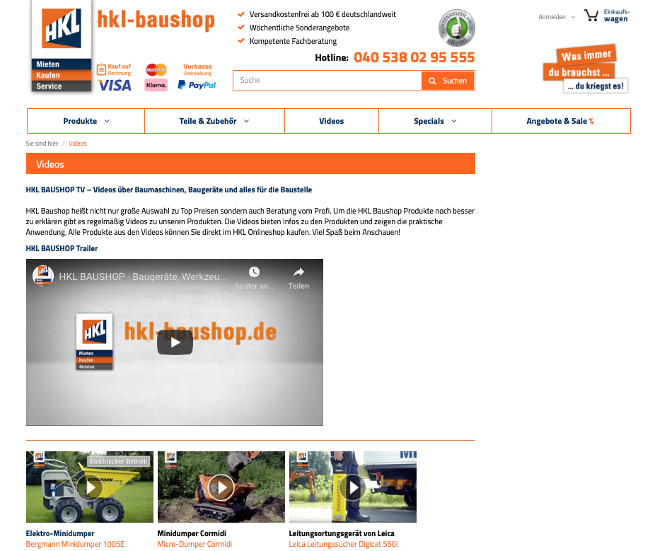 HKL Baushop – Servicebereich Service- und Informationsbereich des HKL Baushops.