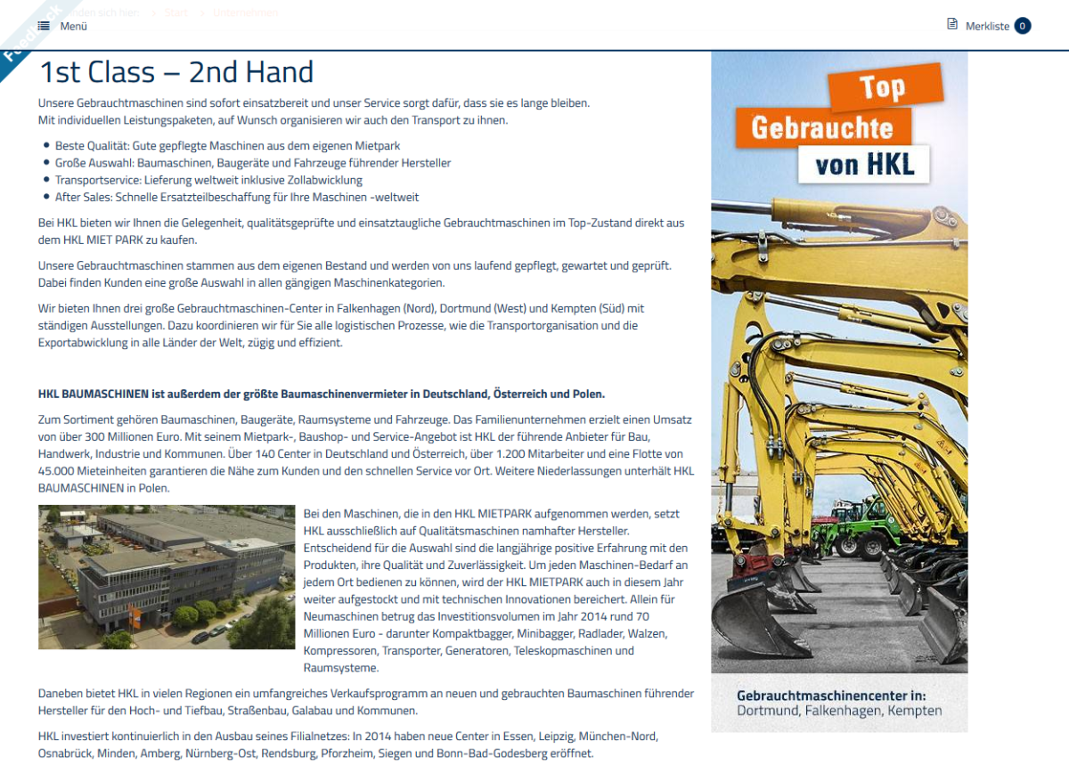 HKL Used – Website Screenshot der Website von HKL Used.