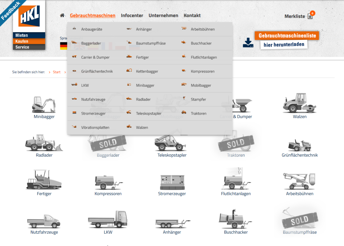 HKL Used – Website Screenshot der Website von HKL Used.