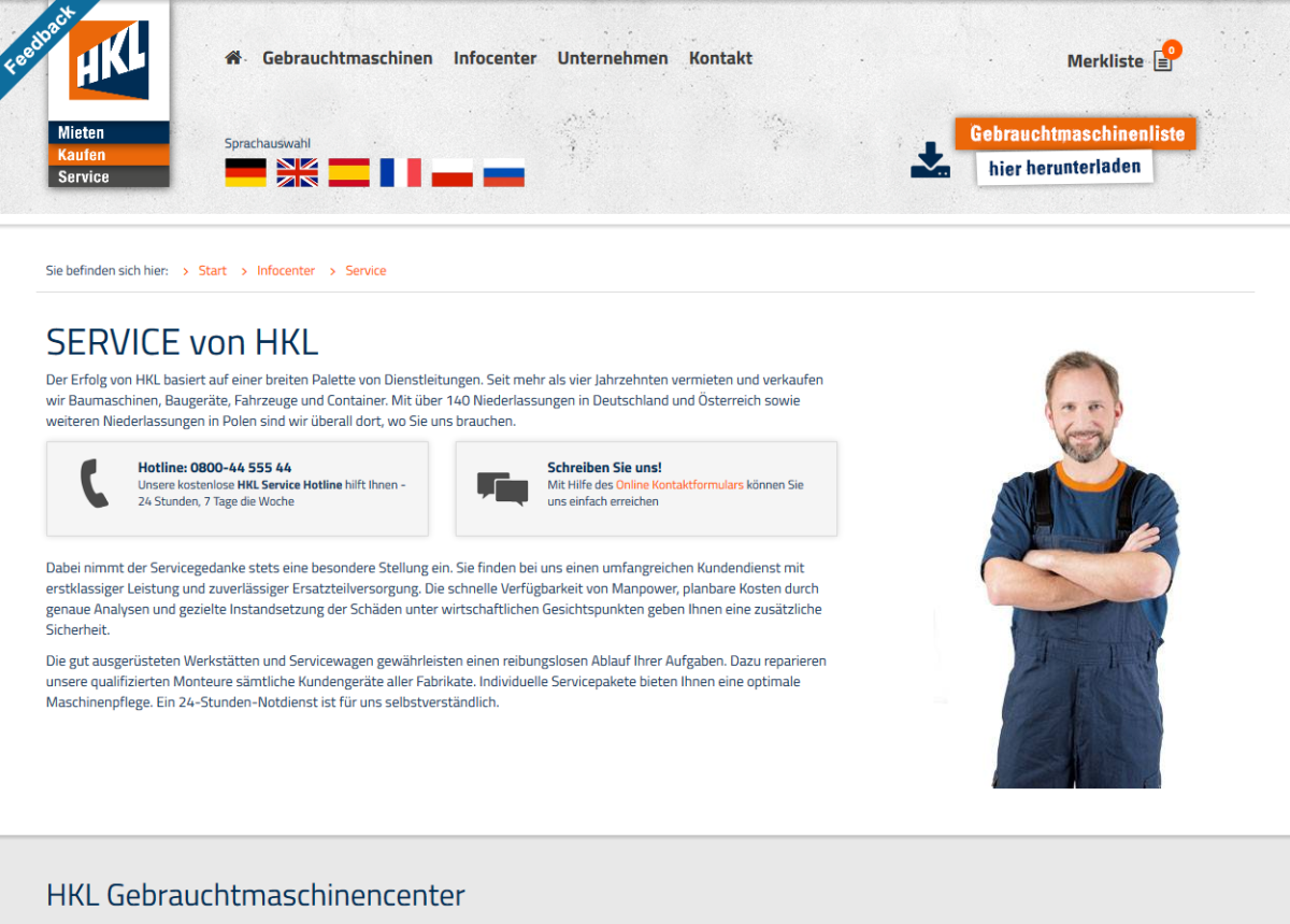 HKL Used – Leistungen Leistungsübersicht auf der Website von HKL Used.