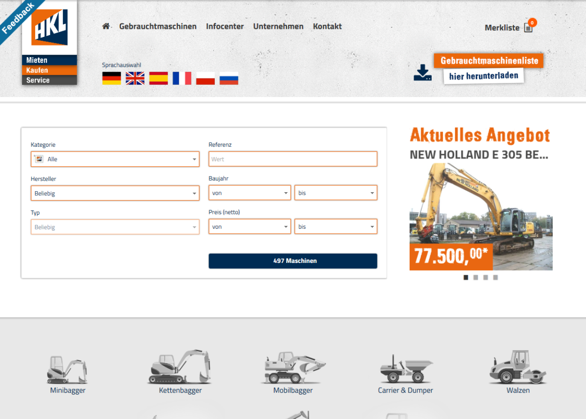HKL Used – Website Screenshot der Website von HKL Used.