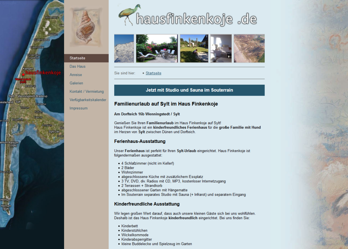 Haus Finkenkoje – Website Screenshot der Website von Haus Finkenkoje.