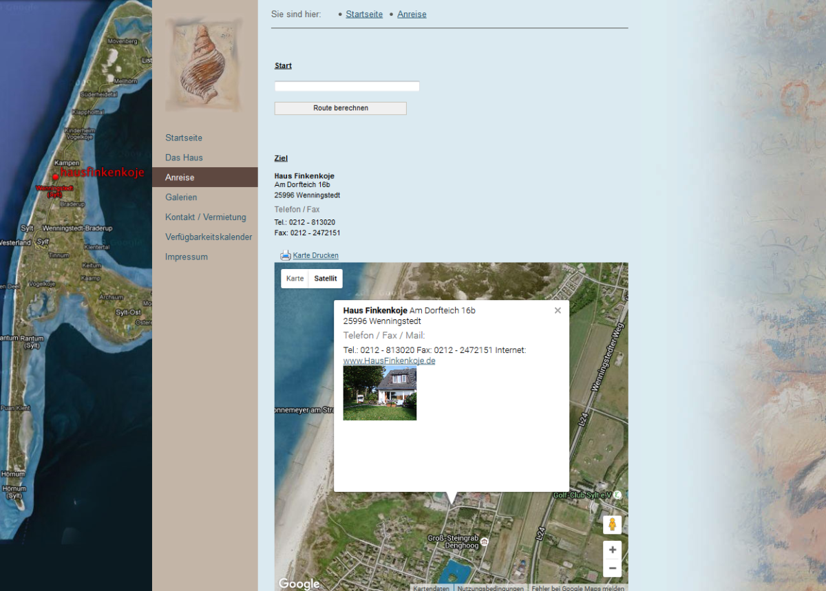 Haus Finkenkoje – Website Screenshot der Website von Haus Finkenkoje.