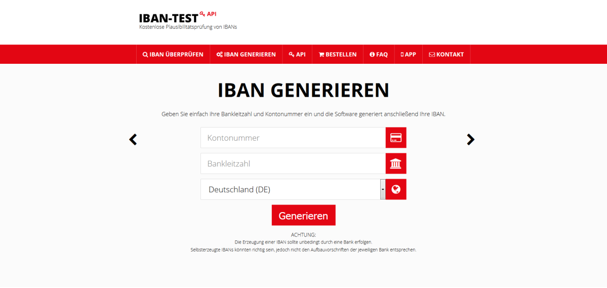 IBAN-Test – Website Screenshot der Website von IBAN-Test.