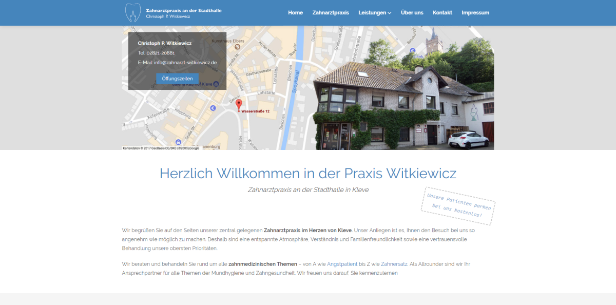 Screenshot der Startseite von Zahnarzt Kleve.