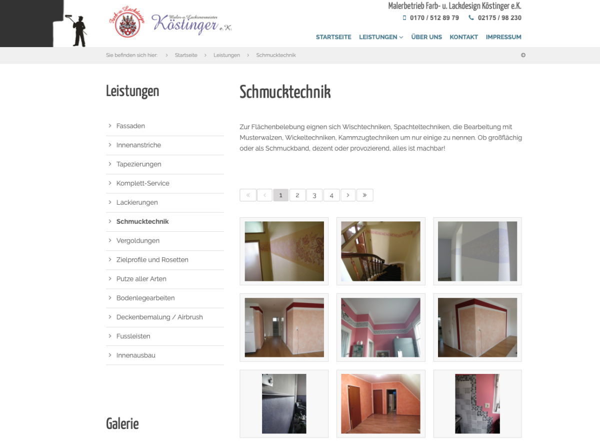 Maler Köstinger – Schmucktechniken Maler-Köstinger-Seite mit Beispielen von Schmucktechniken.