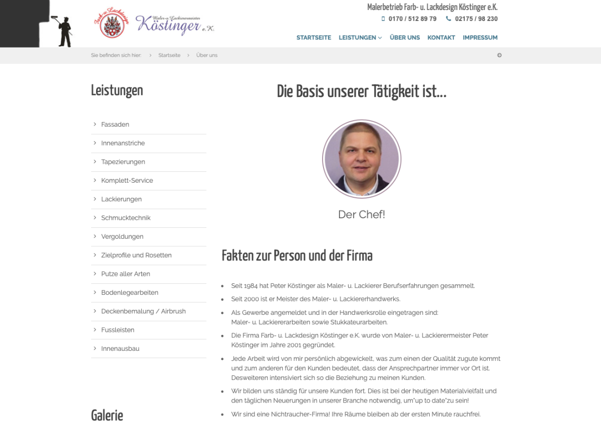 Maler Köstinger – Website Screenshot der Website von Maler Köstinger.