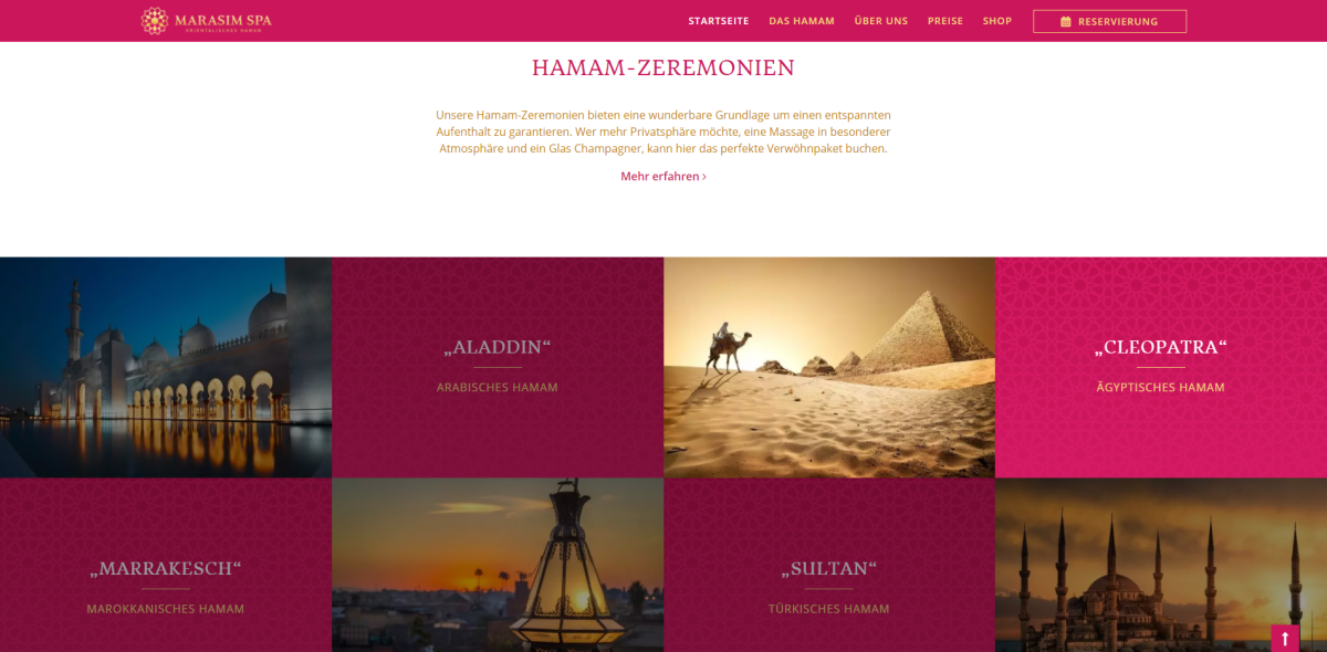 Marasim Spa – Hammam-Zeremonien Marasim-Spa-Seite mit Angeboten für Hammam-Zeremonien.