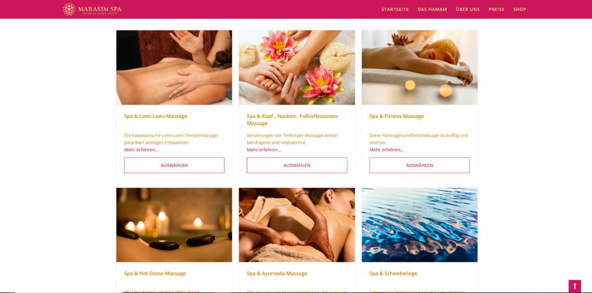 Marasim Spa – Wunschtermin Marasim-Spa-Seite zur Buchung eines Wunschtermins.