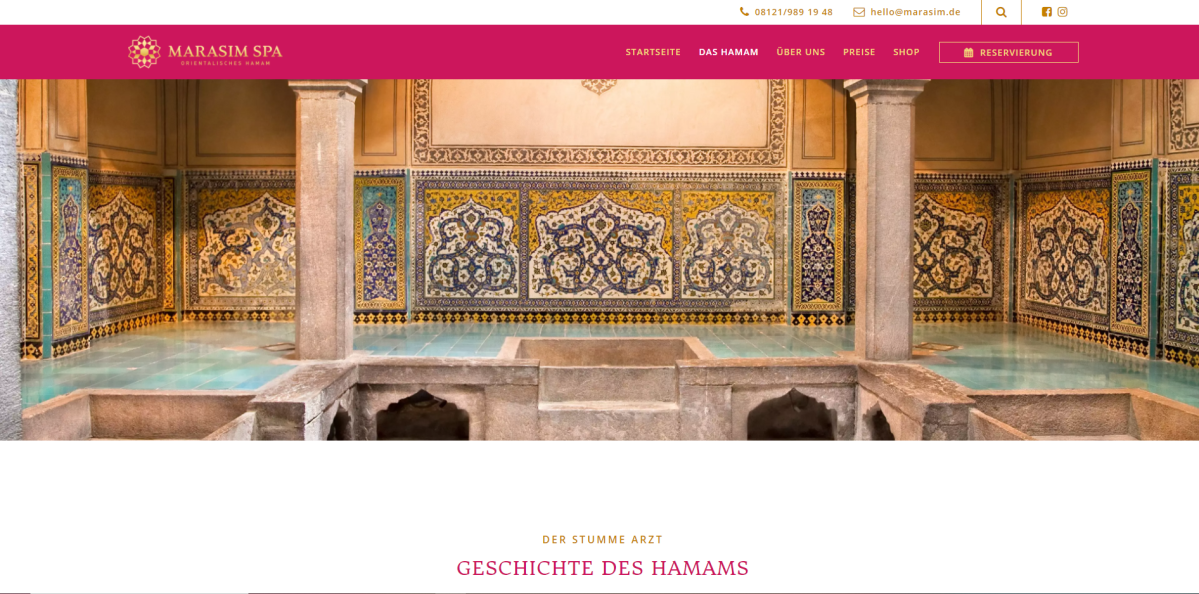 Marasim Spa – Geschichte des Hammams Marasim-Spa-Seite zur Geschichte des Hammams mit Architekturaufnahme.