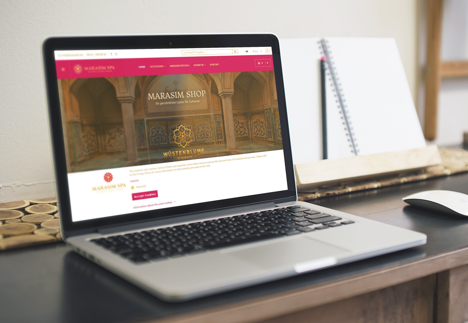 Website von Marasim Spa auf einem Bildschirm.