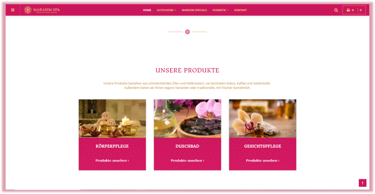Produktansicht auf der Website von Marasim Spa.