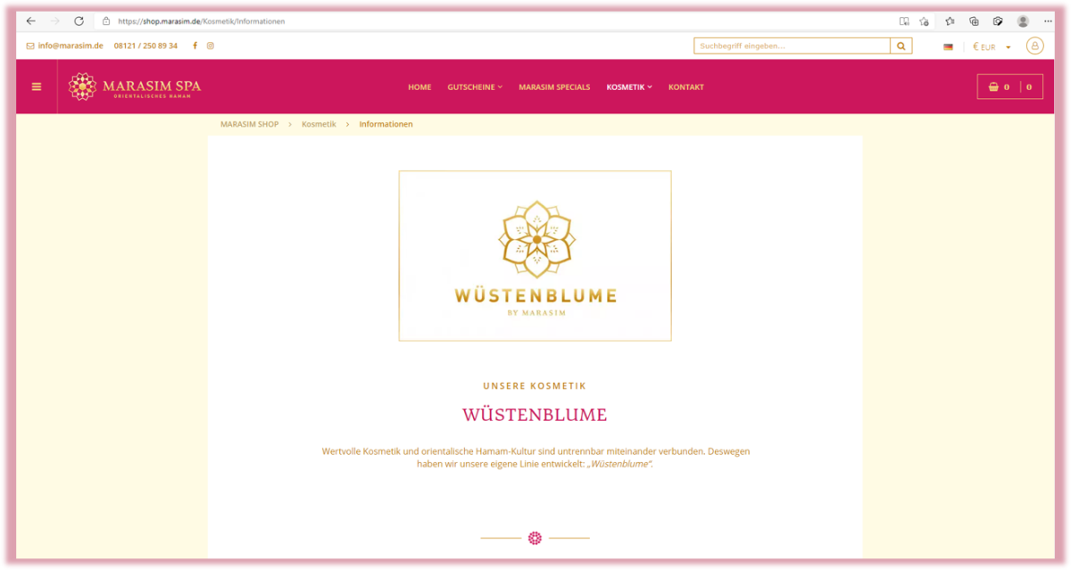 Produktseite zum Thema Wüstenblume im Marasim-Spa-Webshop.