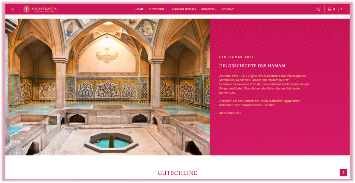 Stimmungsbild eines Hammams auf der Marasim-Spa-Website.