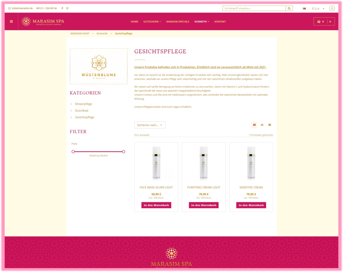 Gesichtspflegeprodukte im Marasim-Spa-Webshop.