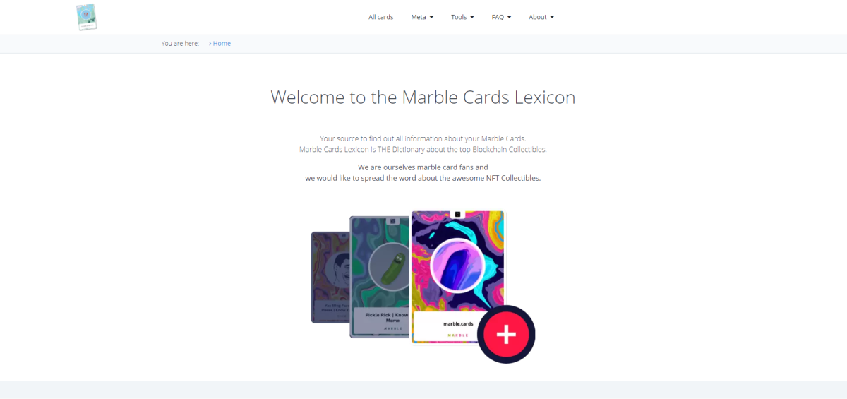 Marble Cards – Startseite Screenshot der Startseite von Marble Cards.