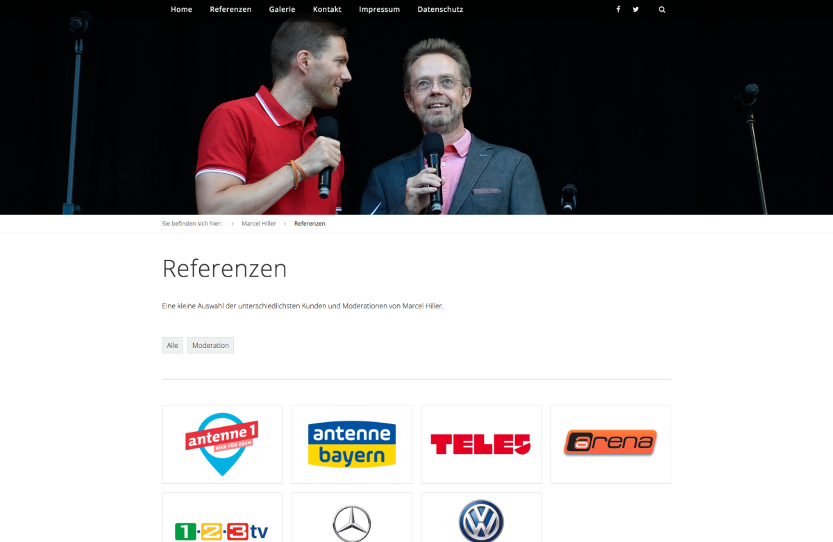 Referenzübersicht auf der Website von Marcel Hiller.
