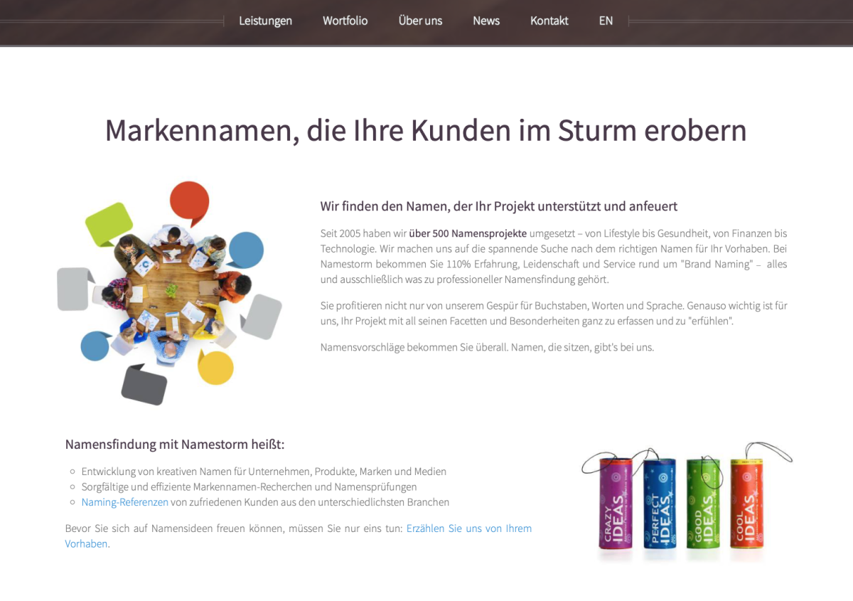 NameStorm – Website Screenshot der Website von NameStorm.