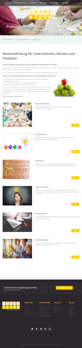 NameStorm – Mobile Ansicht Mobile Ansicht der Website von NameStorm.