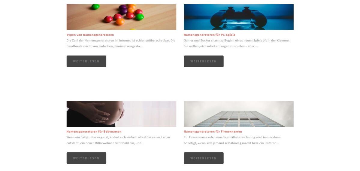 Namensgeneratoren – Website Screenshot der Website von Namensgeneratoren.