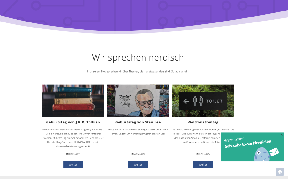 Nerdspot-Seite mit Artikeln und Bildern.