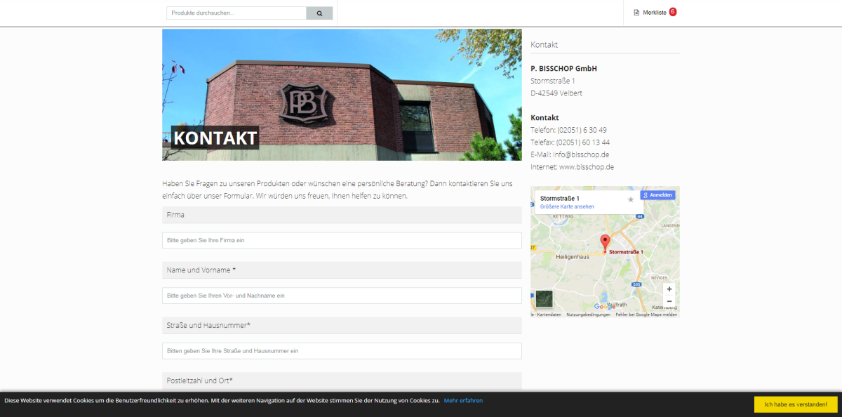 Kontaktseite der Website von P. Bisschop.