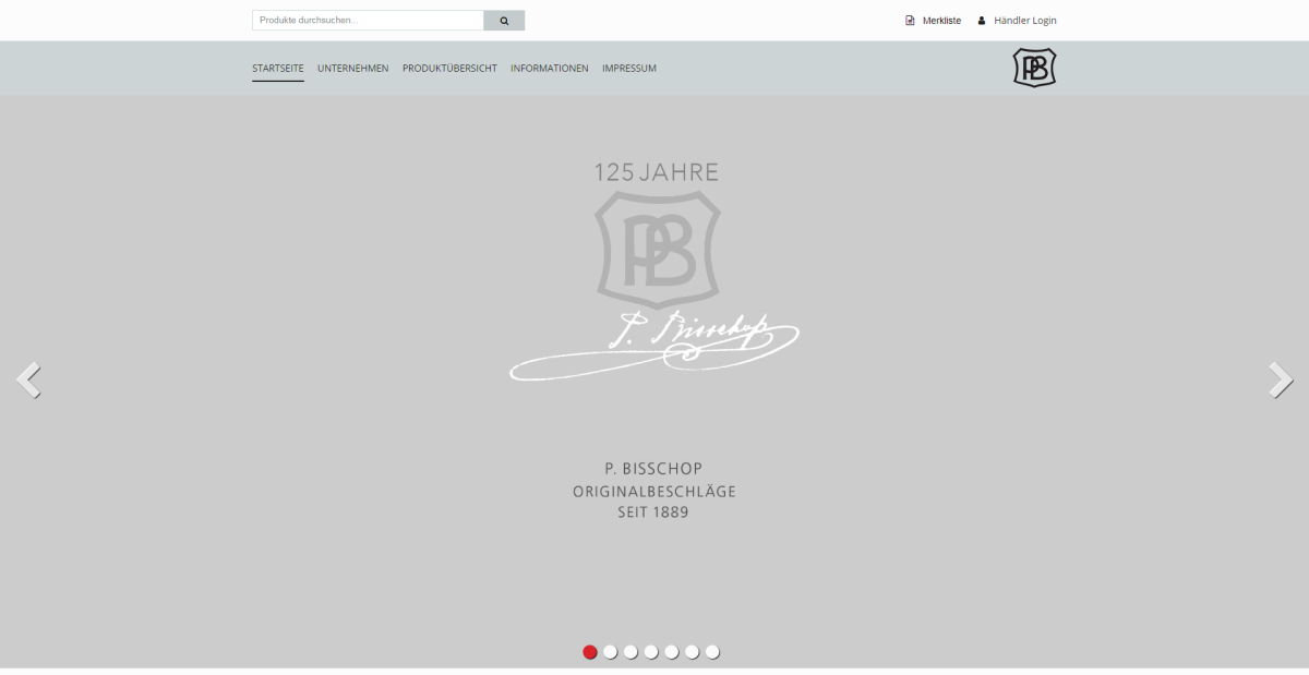 Screenshot der Startseite von P. Bisschop.
