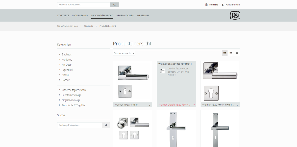 Produktansicht auf der Website von P. Bisschop.