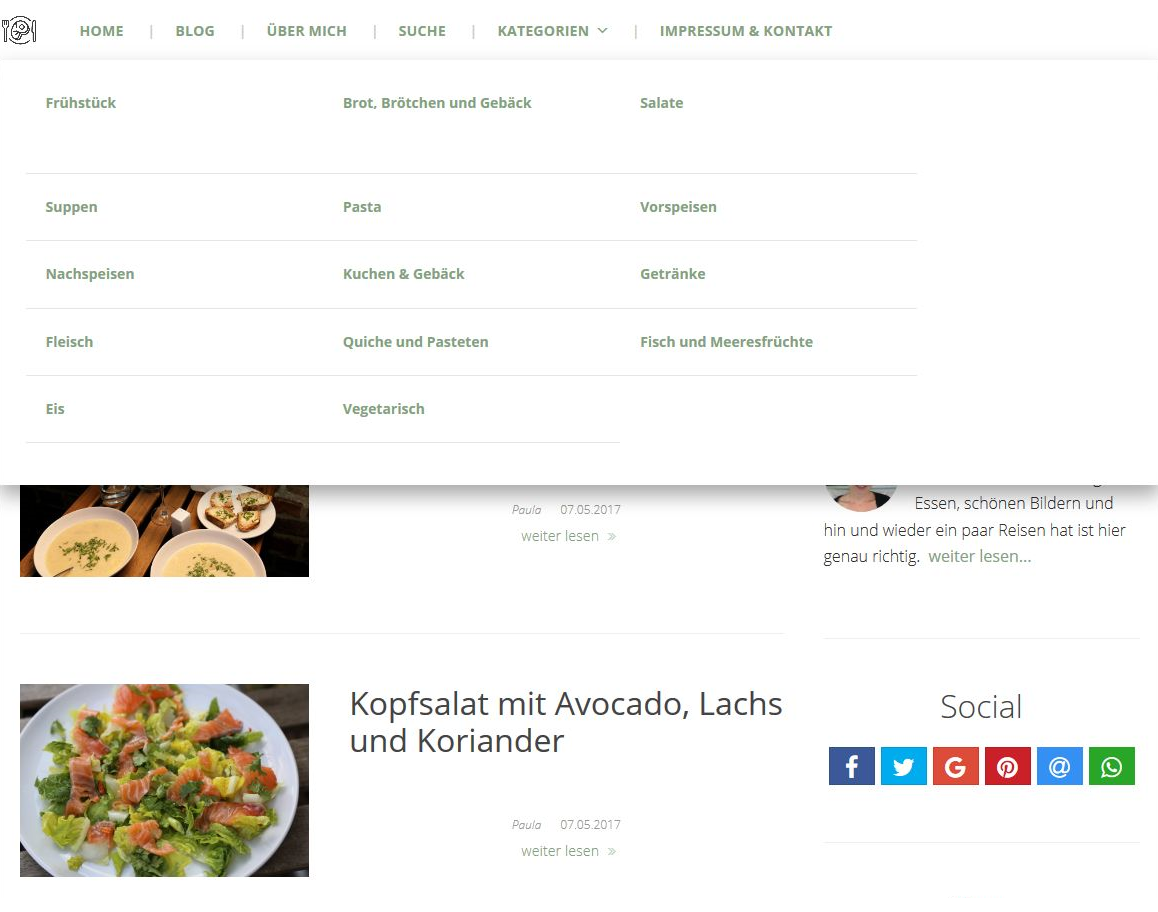 Paula’s Rezepte – Website Screenshot der Website von Paula’s Rezepte.
