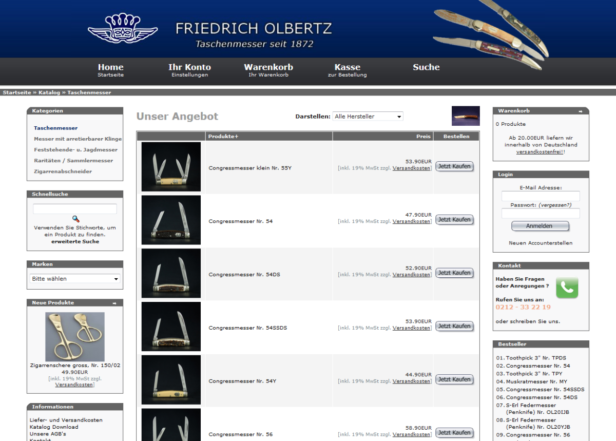 Pocketknives – Website Screenshot der Website von Pocketknives.