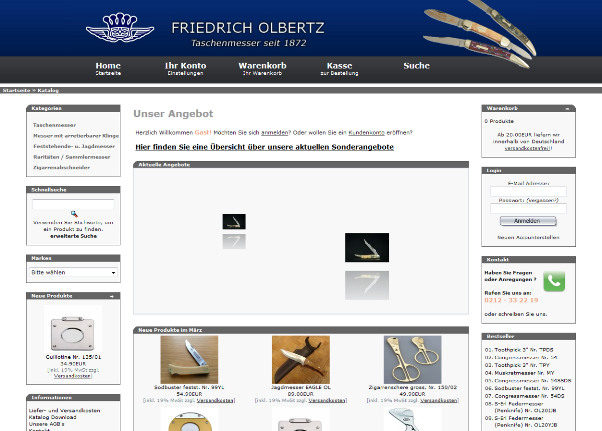Pocketknives – Website Screenshot der Website von Pocketknives.