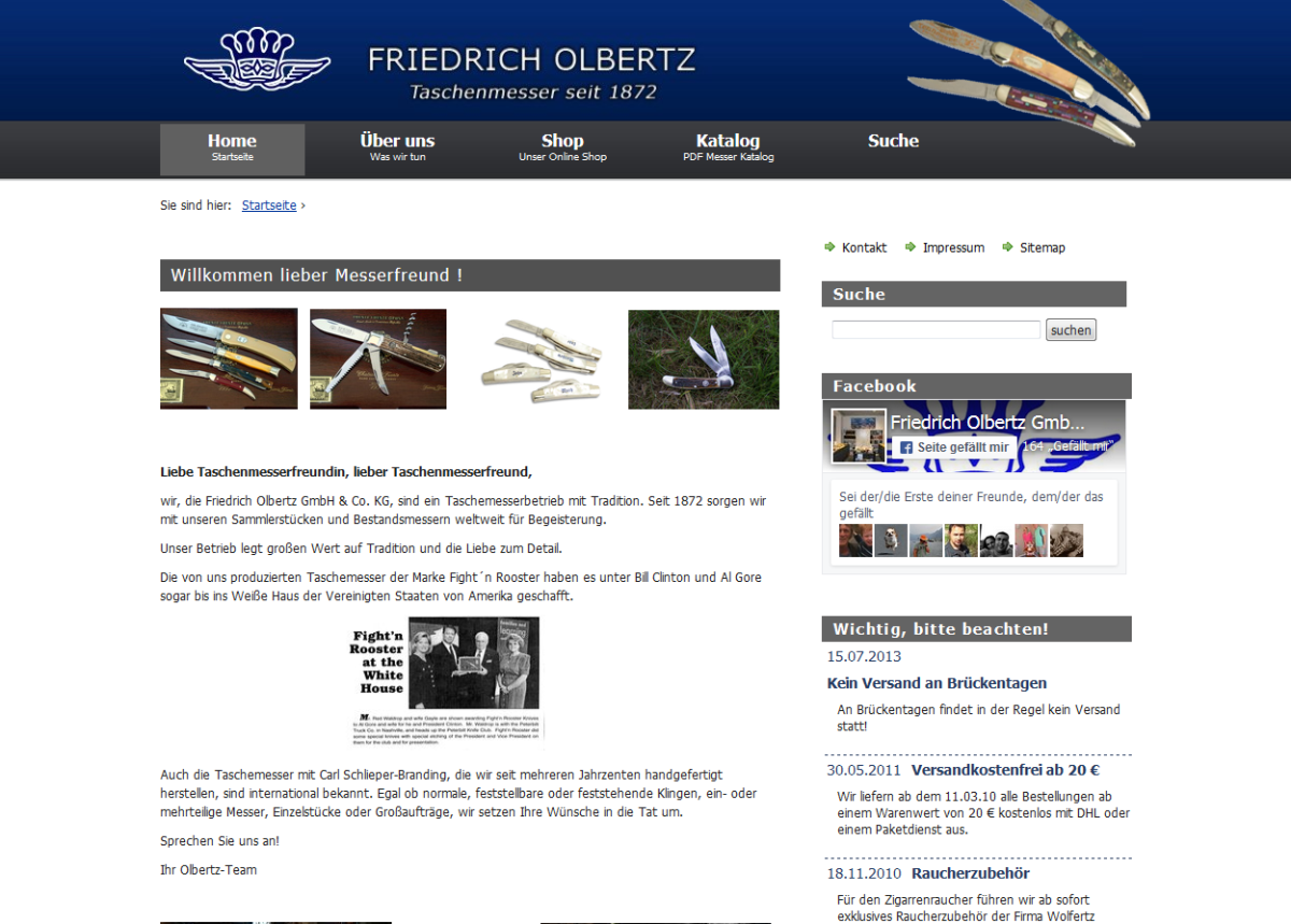 Pocketknives – Startseite Screenshot der Startseite von Pocketknives.
