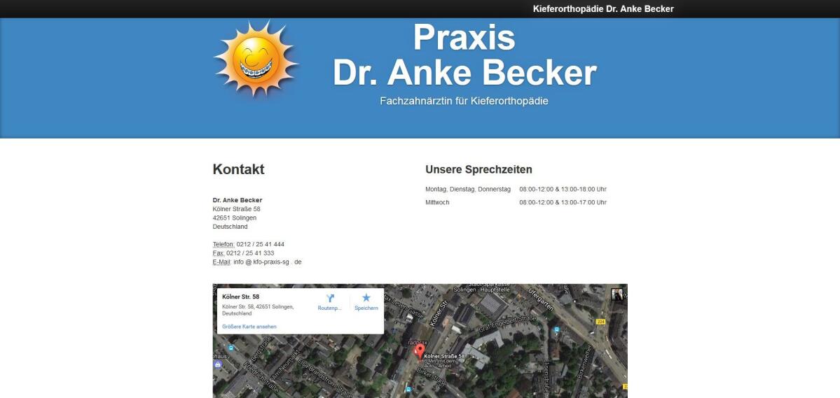 Screenshot der Startseite von Praxis Dr. Anke Becker.