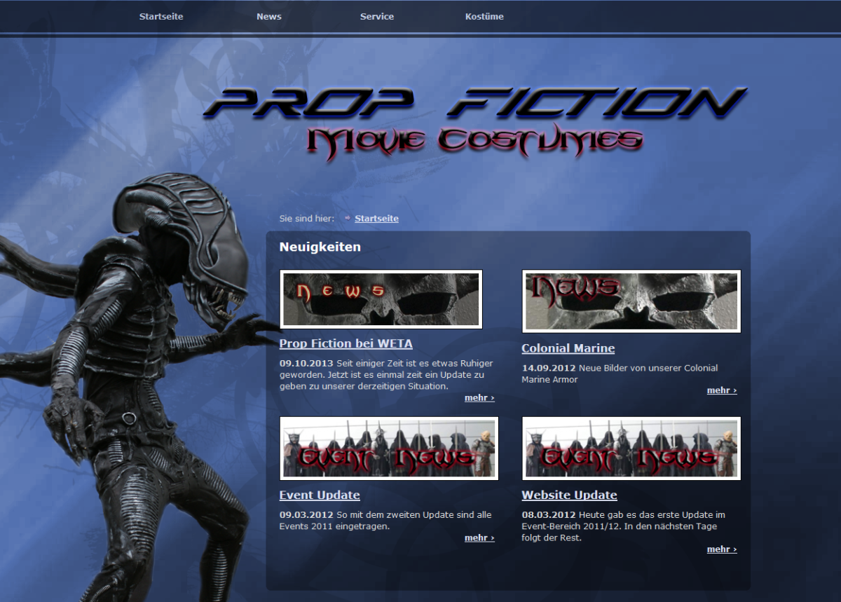 Prop Fiction – Startseite Screenshot der Startseite von Prop Fiction.