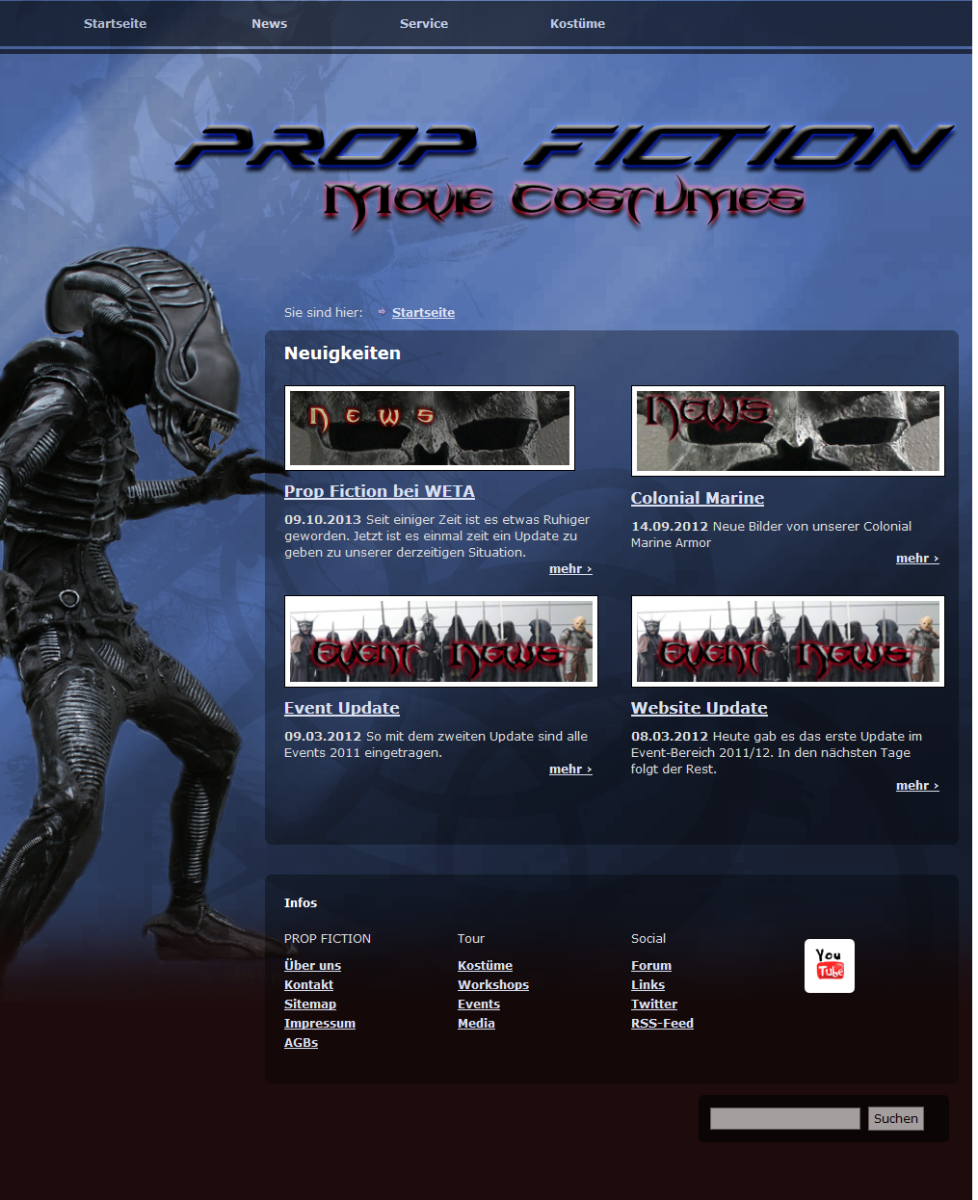 Prop Fiction – Startseite Mobile Ansicht der Website von Prop Fiction.