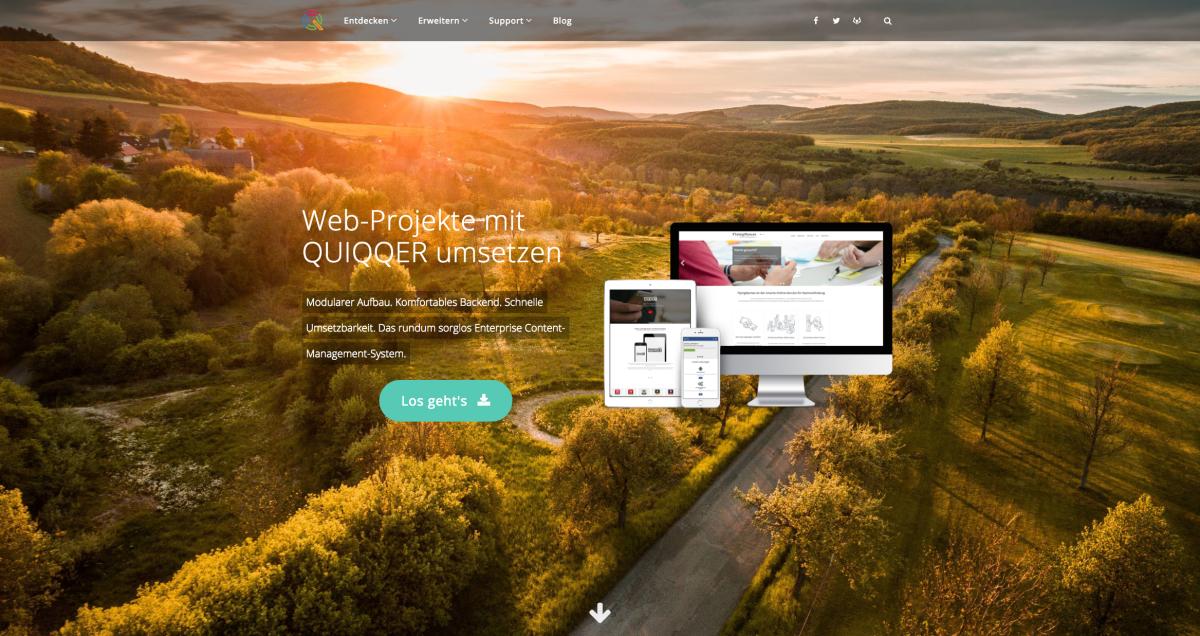 QUIQQER – Startseite Screenshot der Startseite von QUIQQER.