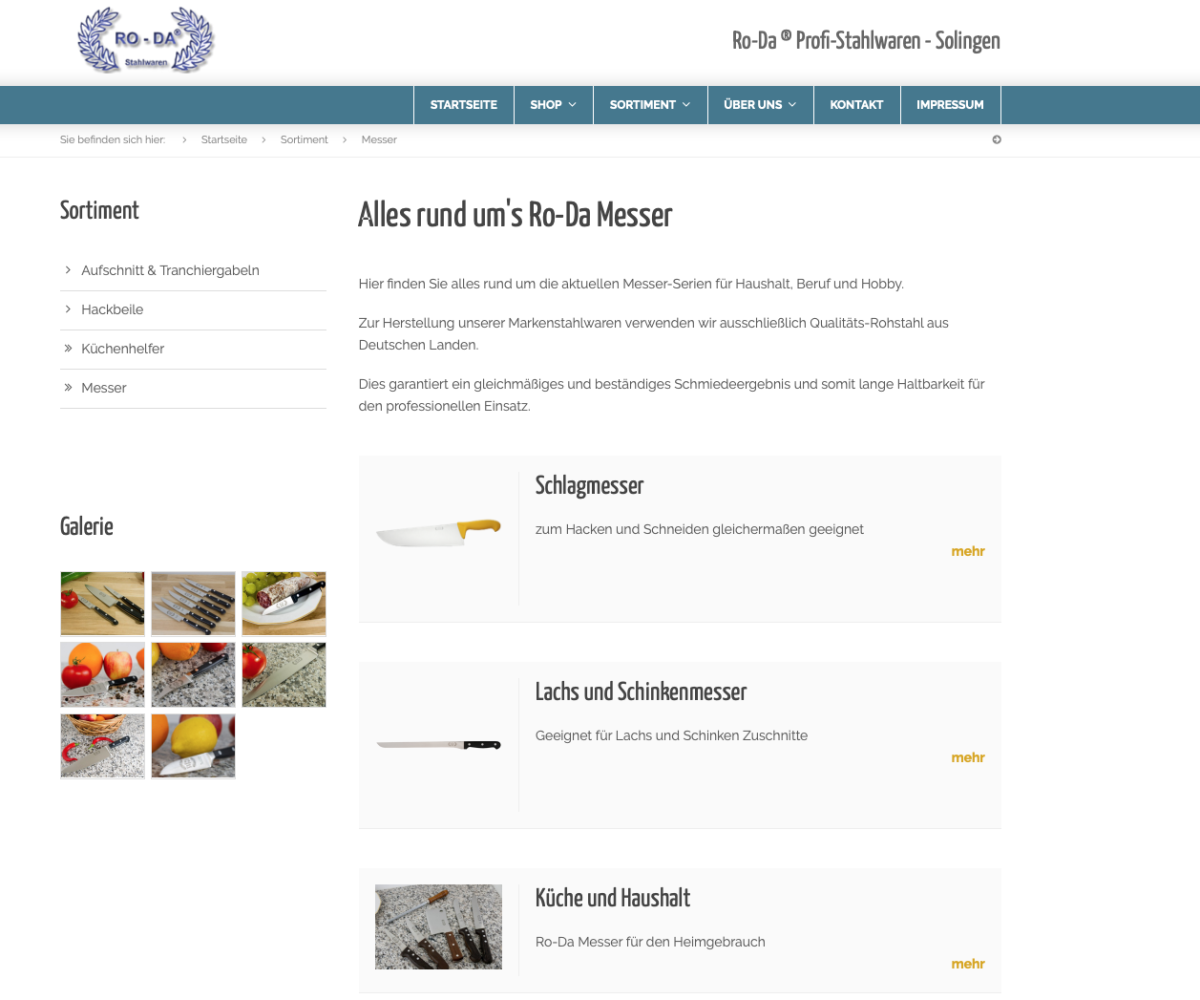 RO-DA Stahlwaren – Sortiment Sortiment auf der Website von RO-DA Stahlwaren.