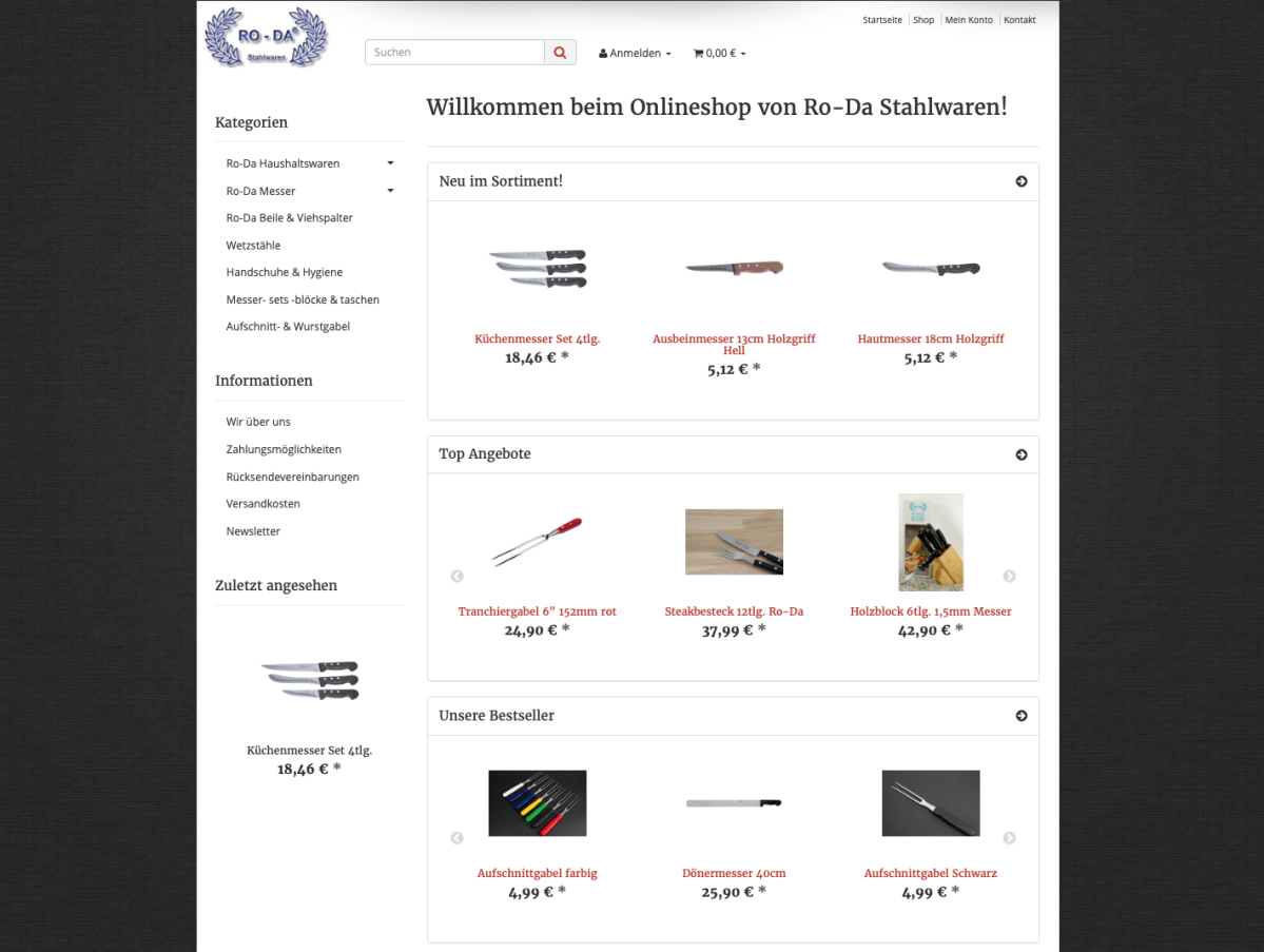 RO-DA Stahlwaren – Website Screenshot der Website von RO-DA Stahlwaren.