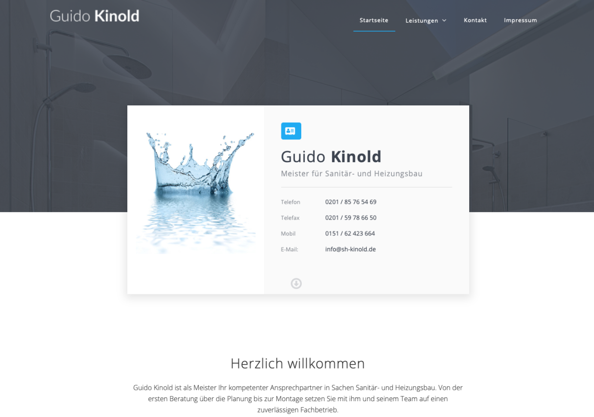 Startseite der Website von Guido Kinold mit blauem Kopfbereich.