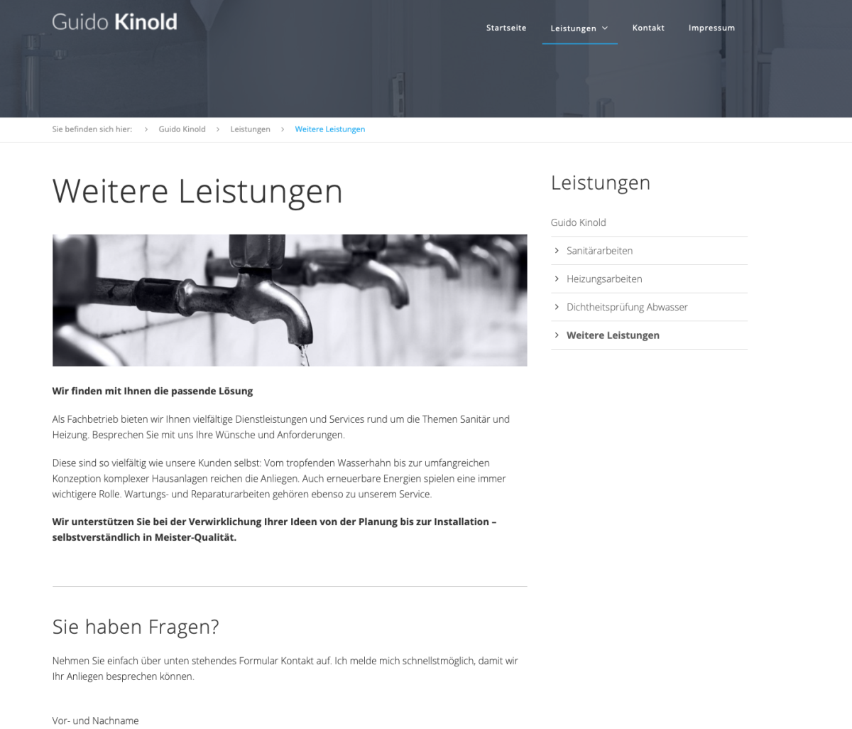 Leistungsübersicht auf der Website von Guido Kinold.