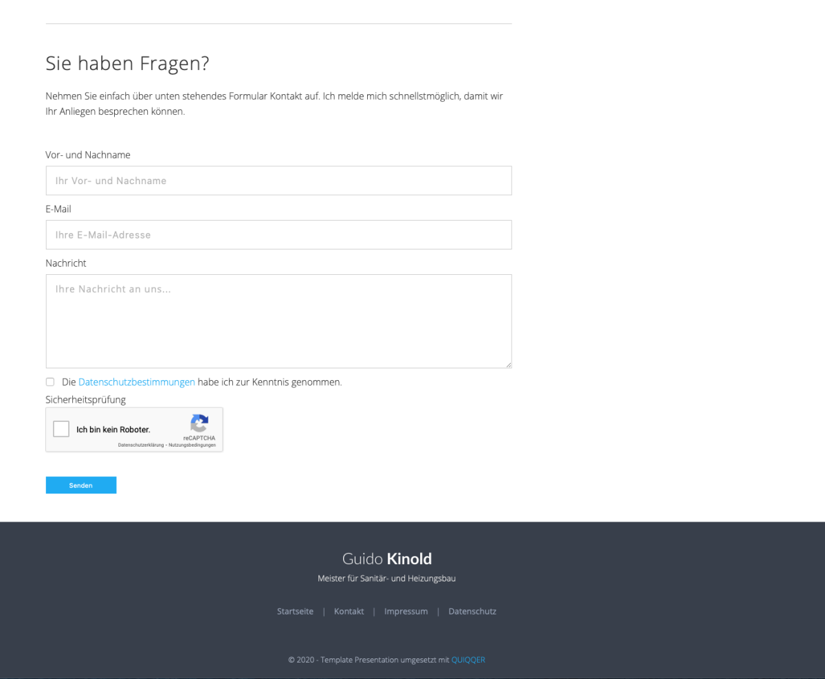 Kontaktseite der Website von Guido Kinold.