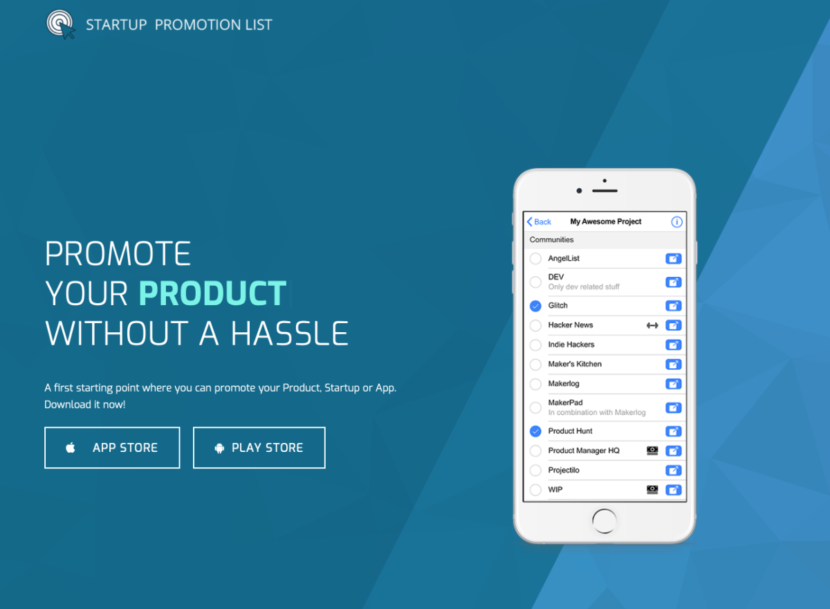 Screenshot der Website von Startup Promotion List.