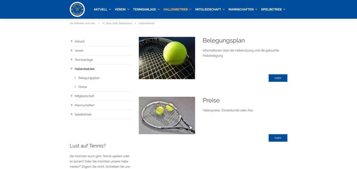 TC Blau-Gold – Website Screenshot der Website von TC Blau-Gold.
