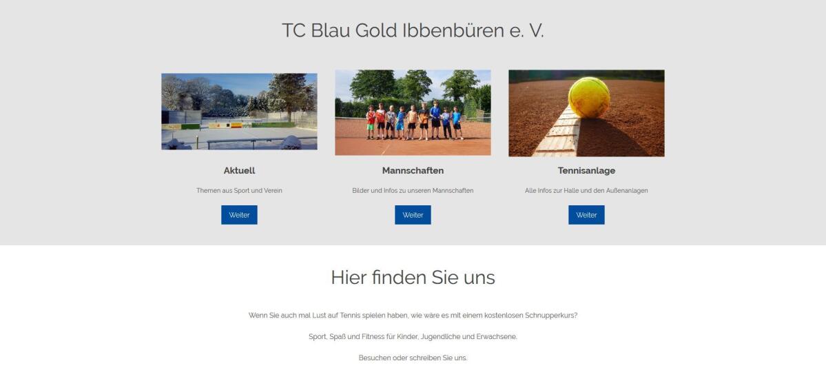 TC Blau-Gold – Startseite Screenshot der Startseite von TC Blau-Gold.