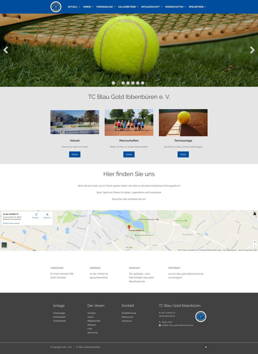 TC Blau-Gold – Startseite Screenshot der Startseite von TC Blau-Gold.