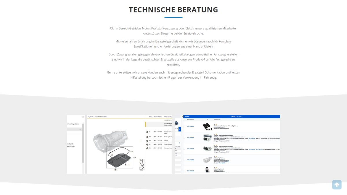 Leistungsübersicht auf der Website von TCI Ersatzteil-Service.