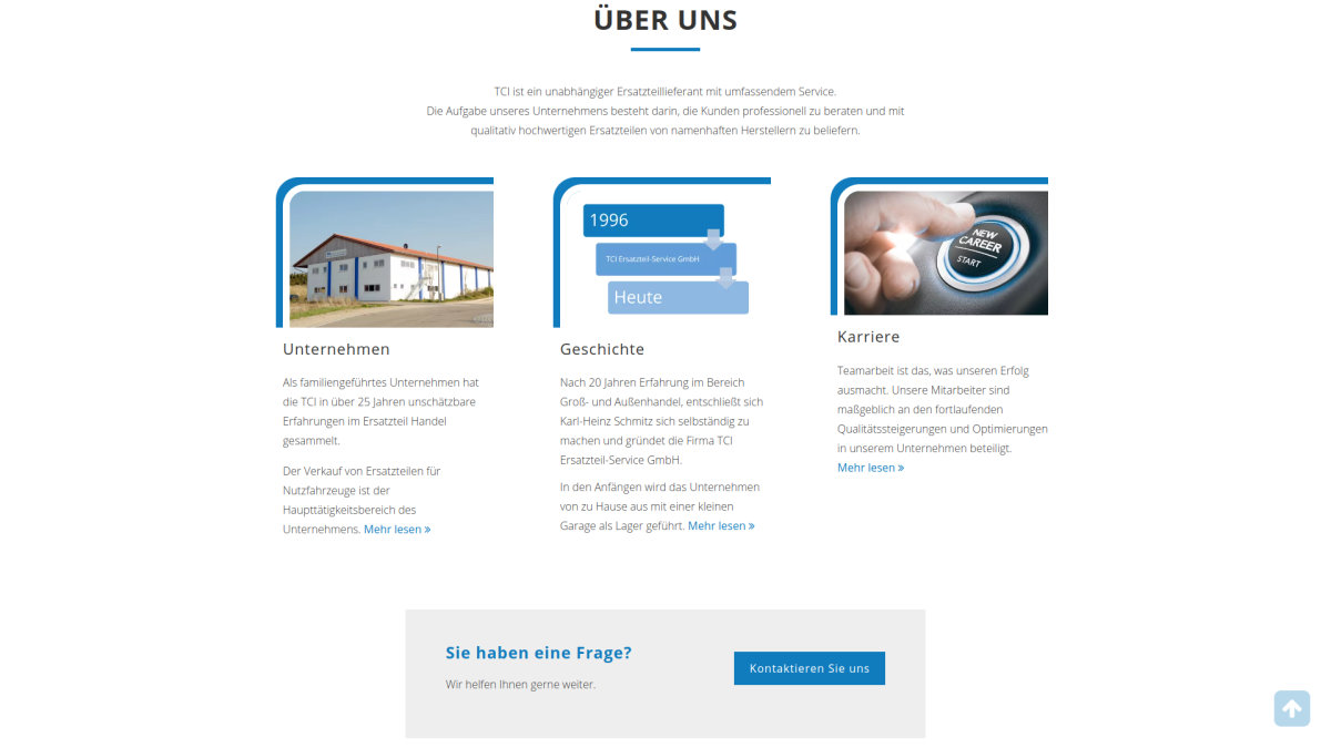Über-uns-Seite von TCI Ersatzteil-Service.