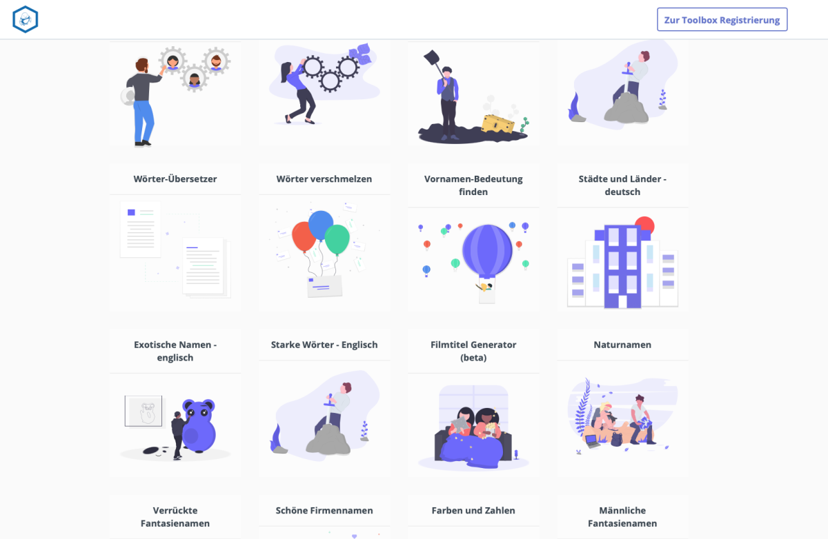 NameRobot Tools – Funktionsübersicht Screenshot mit mehreren Namenswerkzeugen von NameRobot.